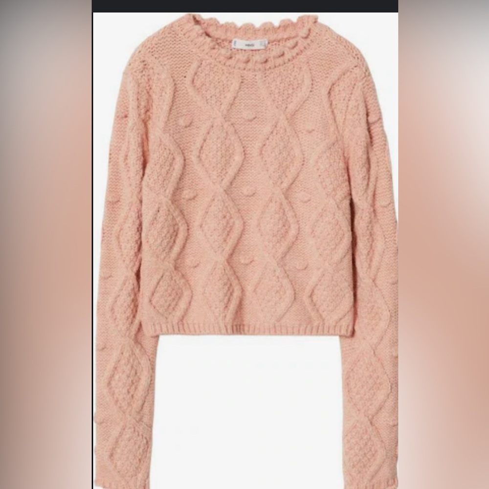 Mango Blush Peach Cable Knit Sweater Small